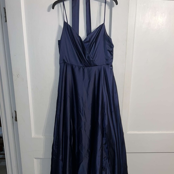 long sleeve blue maxi dress Shae Satin sc_7064 Shades of blue bridesmaid Size:S (8-10)
